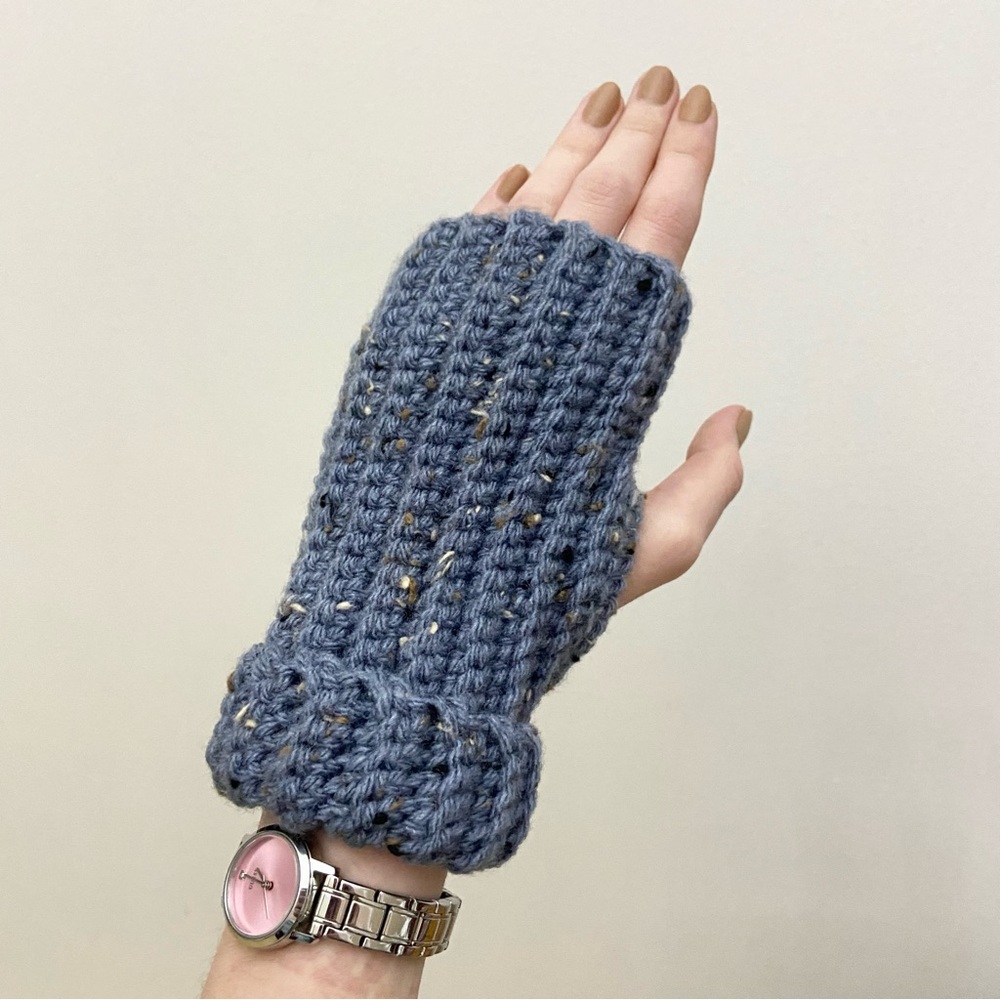 Brand New Handmade Crochet Blue Fingerless Gloves